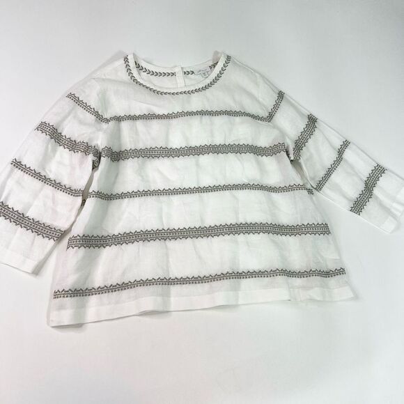 J. Jill Blouse Women's PXL Cross Stitch Embroidery Linen 3/4 Sleeve Top Shirt - Picture 2 of 11